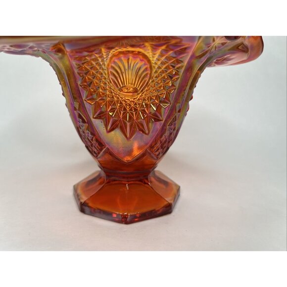 Vintage Indiana Carnival Glass Amberina Basket Starburst Shell Pattern - Picture 4 of 7